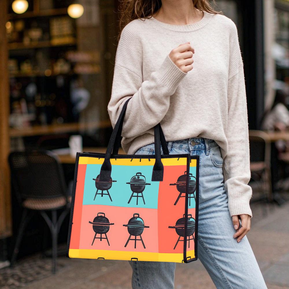 Cute Grill Pattern Tote Bag Portable Durable Casual Daily Outdoor Travel Handbag for Women