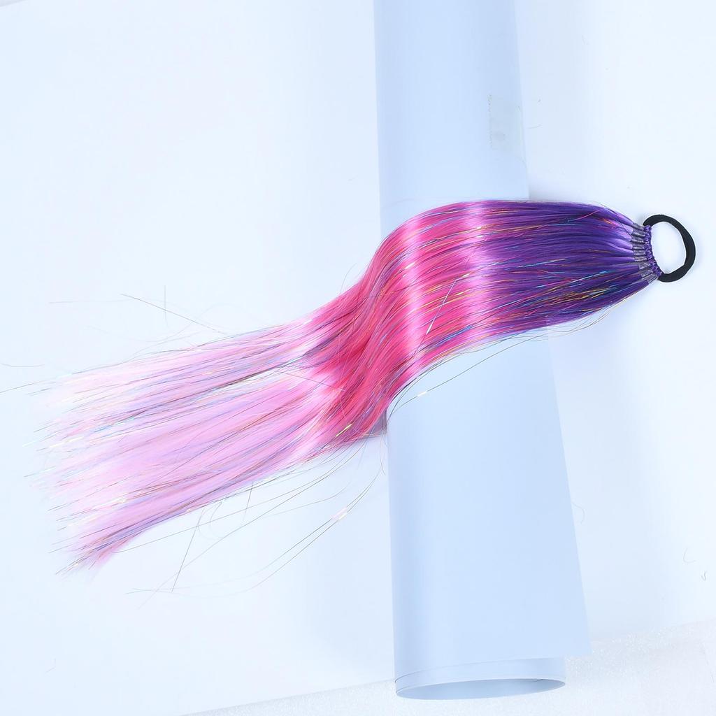 Pferdeschwanz Haarverlängerung Regenbogen Bunt Glitzer Lametta Gummibänder Mädchen Synthetisches Haaraccessoire Niedlich Glänzend Party Dekoration