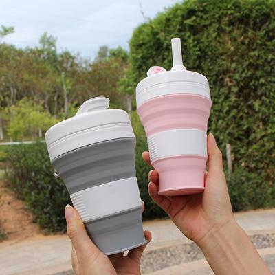 Neu Klapp Silica Gel Tasse Klapp Kaffee Tasse mit Stroh Klettern Taste Karabiner