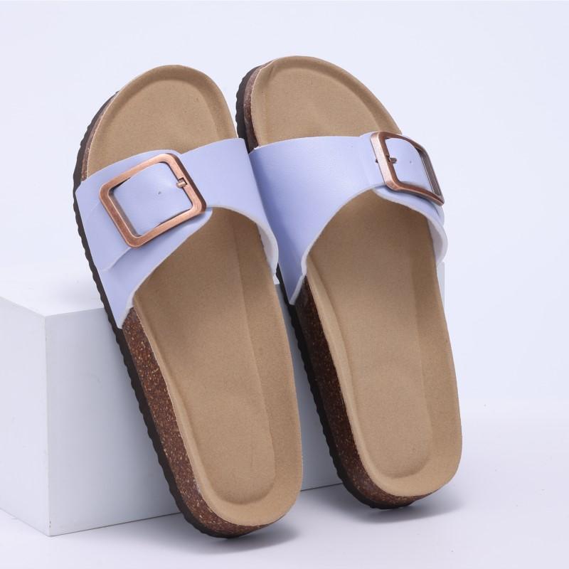 Modische Crestar Damen Sommer Kork Pantoletten 2025 Neu Outdoor Strand Flip Flops Modische Leder Orthopädische Sandalen mit Verstellbarer Schnalle