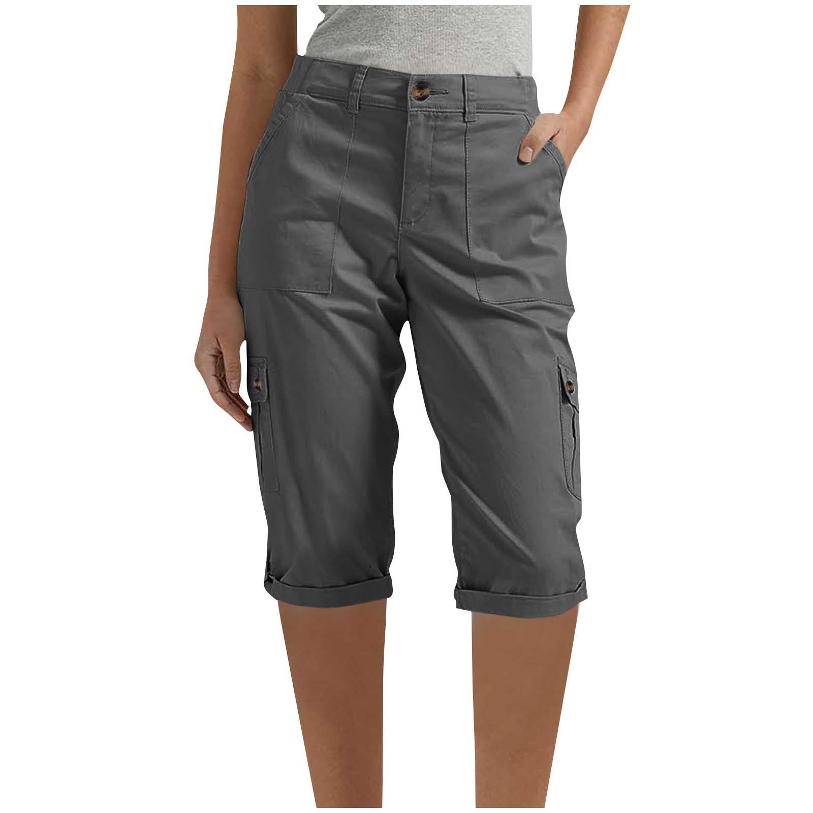 

Women s Stylish Cargo Shorts Spring Summer Casual Fashion Solid Color Multi-Pocket Overalls Slim Straight Leg Five Quarter Pants 2XL сірий