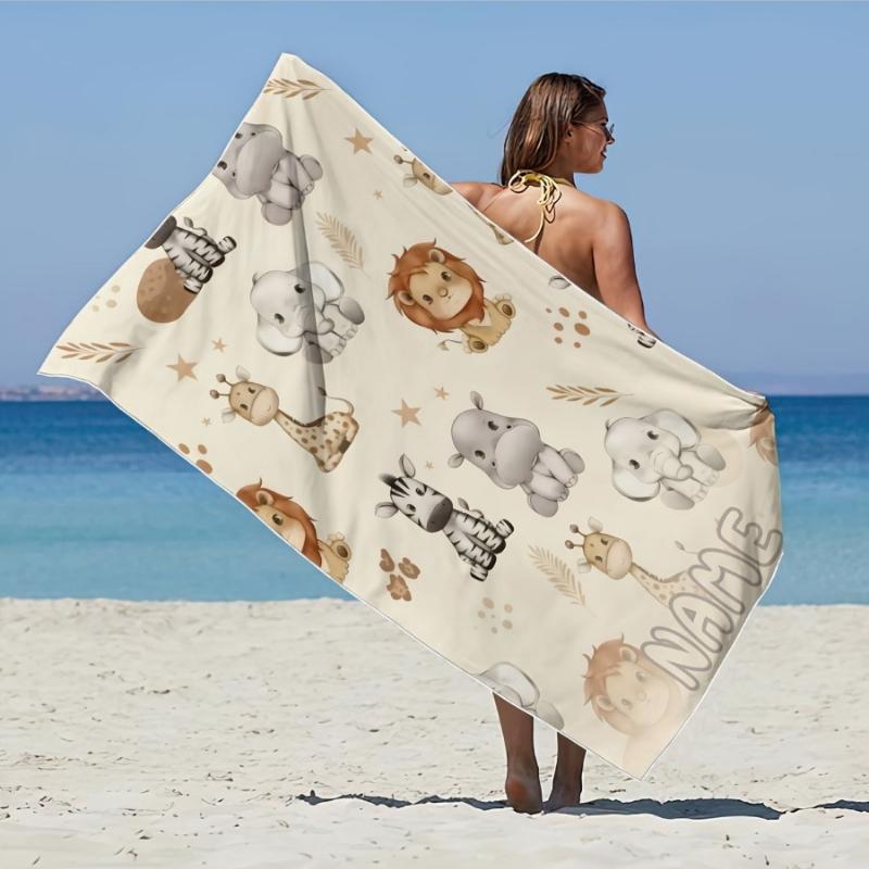 

Cute Animal-themed Beach Towel, Featuring Soft Beige as the Base with Printed Cartoon Animal Patterns Like Giraffes W40*H60(CM)