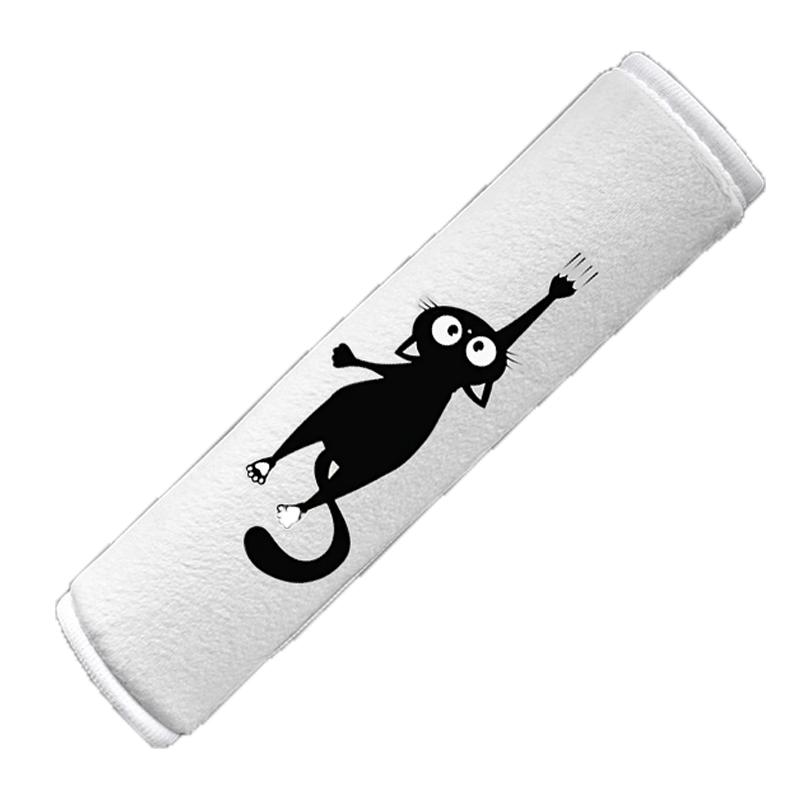2 Pieces of Black Cat Pattern Printed Plush Seat Belt Shoulder Protection, Soft and Comfortable, Suitable for All Cars