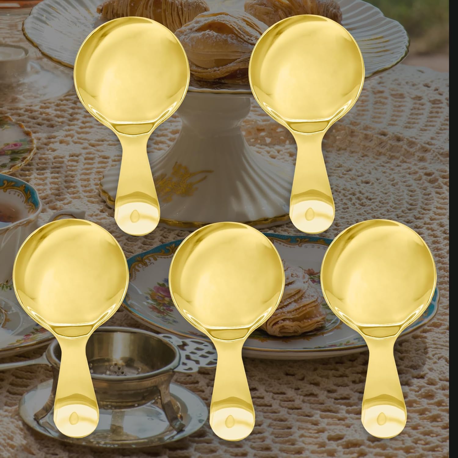 5 Pack of Stainless Steel Mini Spoons - Ice Cream Spoon Short Handle, Perfect for Condiments, Desserts, Tea, Coffee - Black Spoons золотой