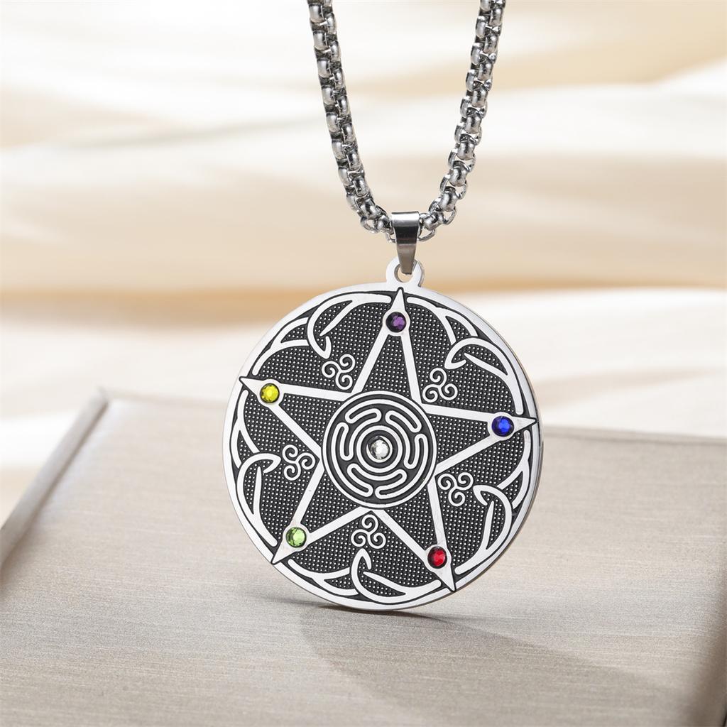 Wicca Pentagram Chakra Necklace for Women Men Hecate Wheel Amulet Pendant Necklaces Spiritual Pagan Jewelry Gift