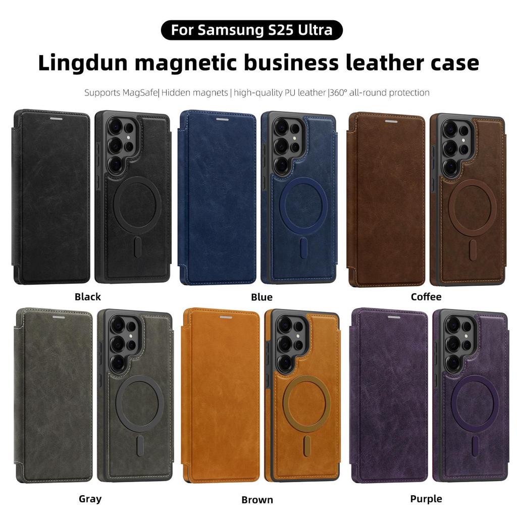 Skórzane etui z klapką Samsung S25EDGE/S24Plus z magnetycznym slotem na karty - Galwanizowane etui biznesowe