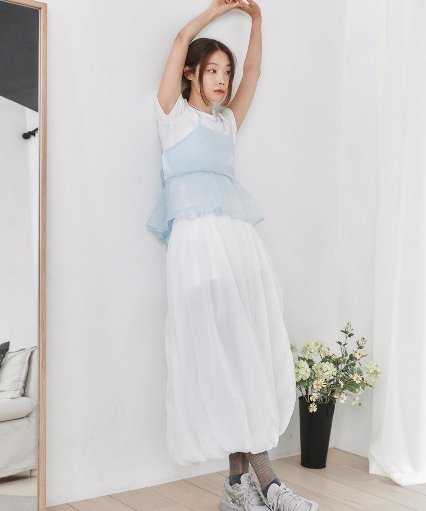 Rosiro Balloon Long Skirt White