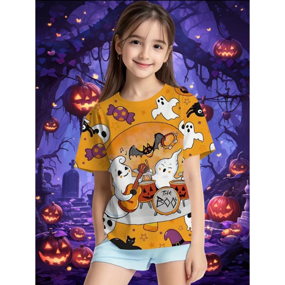 Girl Clothes Funny Pumpkin Graphic T Shirt Halloween Boys Girls Summer Short Sleeves T-Shirt 2-13y Halloween Gift Party T-Shirt