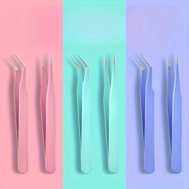 2pcs Stainless Steel Precision Tweezers, Color Scrapbook Tweezers, Straight And Curved Head Tweezers, P-ink/Green/Purple