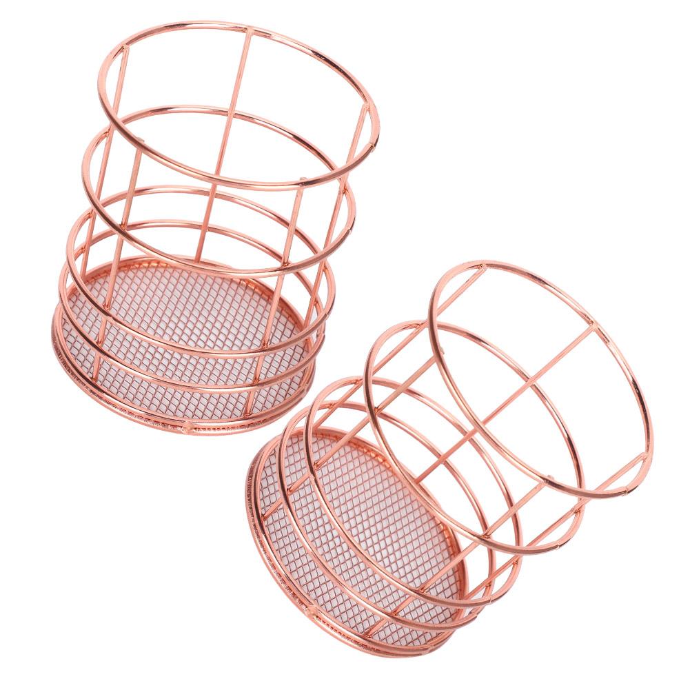 2 Stück Stifthalter Rund Roségold Schreibtisch Aufbewahrungskorb Metallgitter Make-up Organizer Box