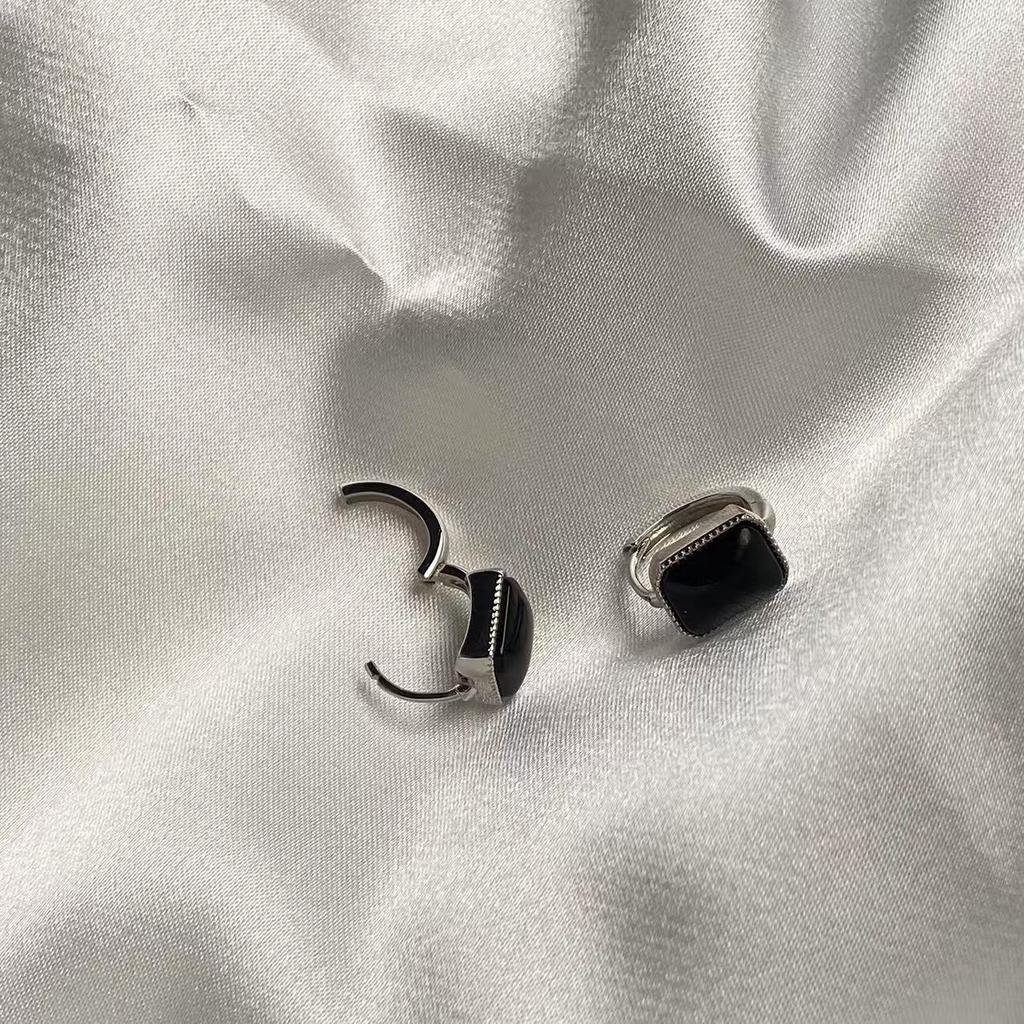 100%  925 Sterling Silver Hoop Earrings Simple Fashion Shell Black Agate Gemstone  for Women Party Anniversary Fine Jewelry Gift