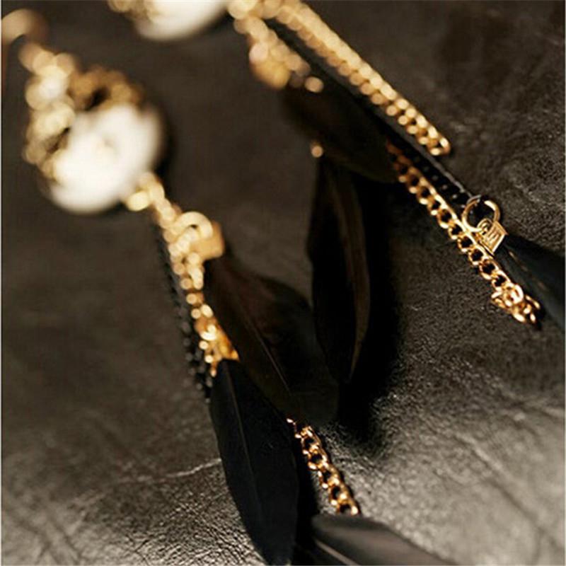 Vintage Baroque Chain Feather Tassel Chain Mask Long Drop Earrings For Women