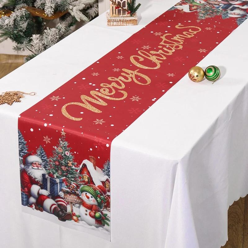 Christmas Santa Snowman Table Runner Christmas Decorations for Home Xmas Party Table Decor Navidad Noel New Year Tablecloth