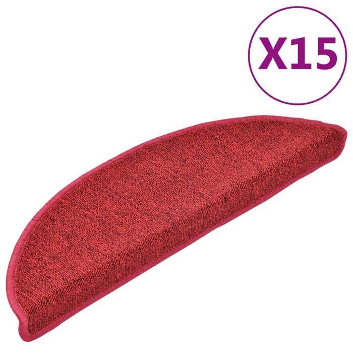 VidaXL Tapis d'escalier 15 pièces 56 x 17 x 3 cm Bordeaux Demi-rond 133881