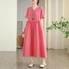Short sleeve Plus size Cotton linen vintage plaid new in dresses for women casual loose long summer dress