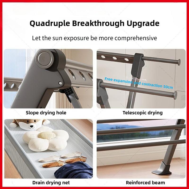 Thickened Aluminum Waterproof Clothes Drying Rod Balcony Retractable Clothes Hanger Household Floor-standing Clothes Drying Rack