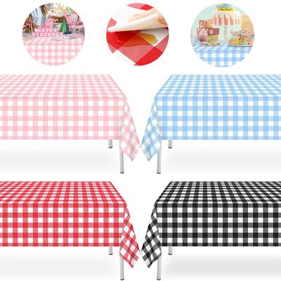 Rosa Blau Einweg Schachbrett Tischdecke Kunststoff Rechteck Party Tischdecke Picknick Geburtstagsparty Babyparty Hochzeitszubehör