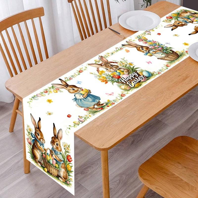 Vintage Osterhase Tischläufer Kaninchen Eier Blume Tischdecke Frühling Osterdekorationen Für Haus Küche Esstisch Dekor