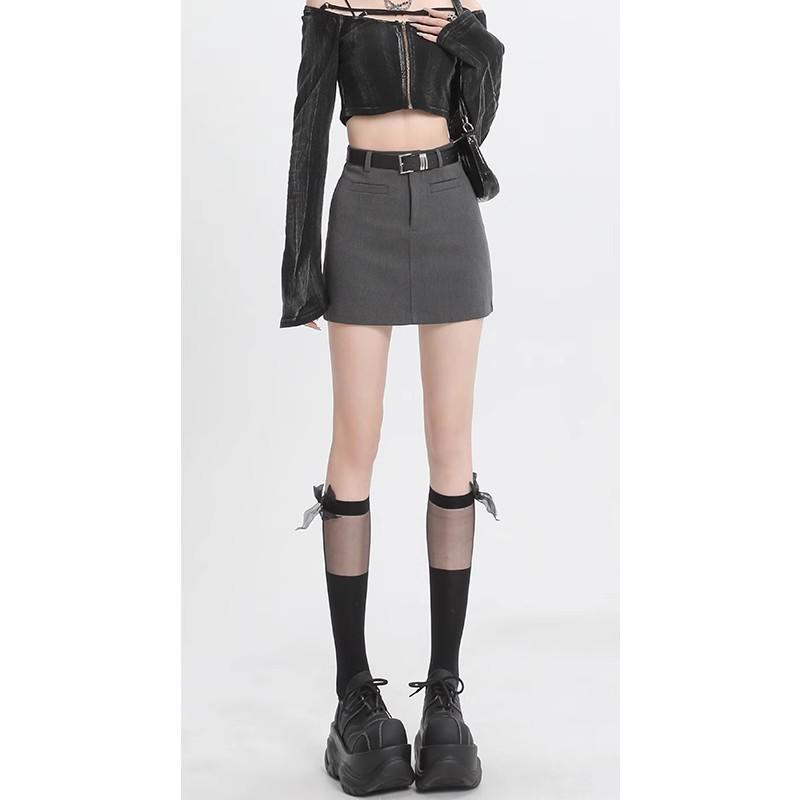 

Women s Summer 2025 High-Waisted A-Line Gray Hip-Hugging Short Skirt M