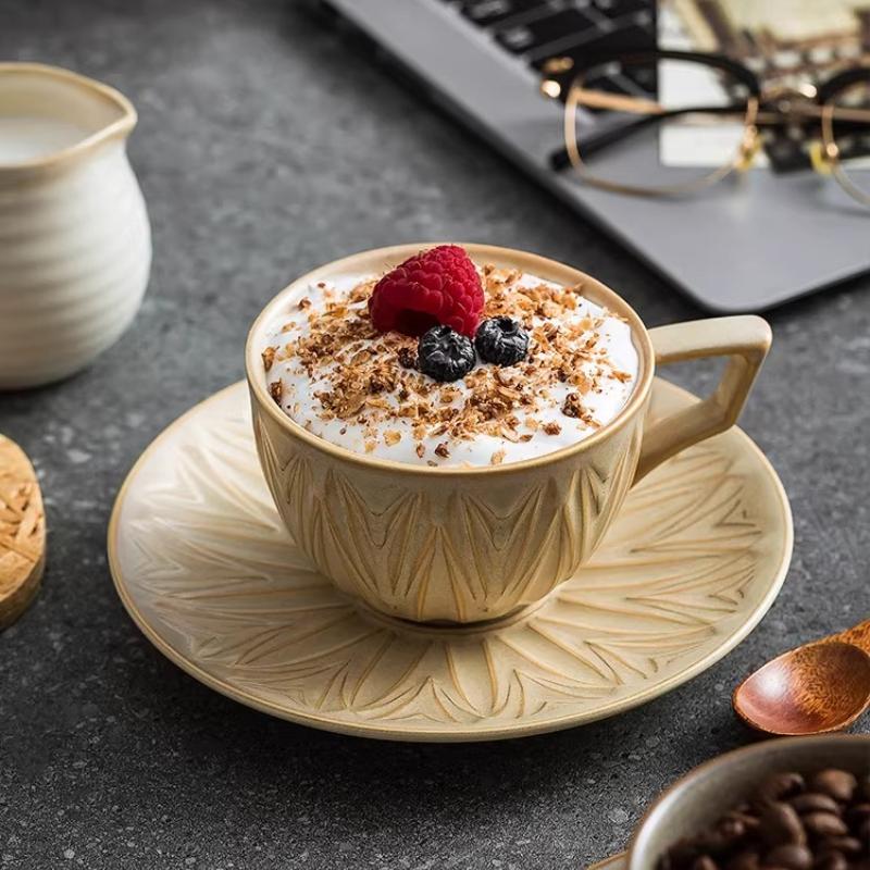 220ml Kiln Transmutation Glaze Craft Retro Design Tea Cup Coffee Cup and Saucer, Art Ceramic Coffee Cup for Latte,Espresso,Cappuccino,Microwave Safe