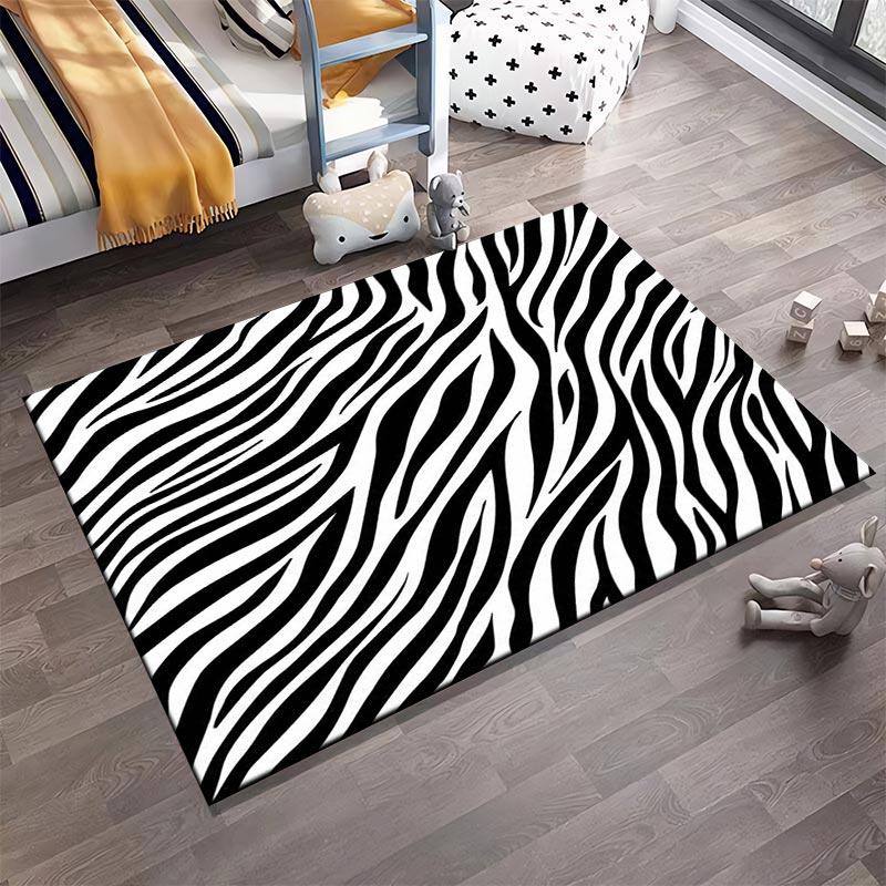 Modern Zebra Stripe Black and White Area Rug for Living Room Decor Suitable for use as an anti-slip for living room bedroom sofas