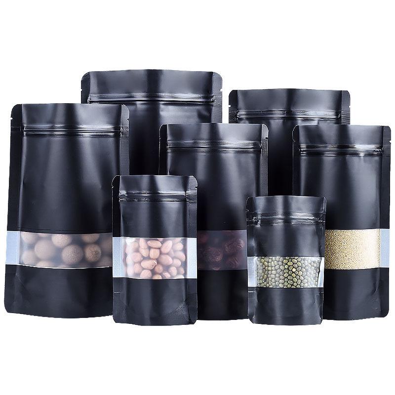 Black Aluminum Foil Windowed Stand-Up Self-Sealing Bag for Black Tea, Thick Printed Plastic Portioning Bag