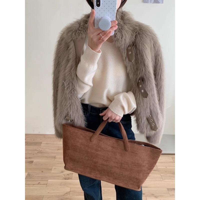 Women's Faux Fur Cropped Jacket Fashion Metal Buckle Decor Warm Plush Short Coat