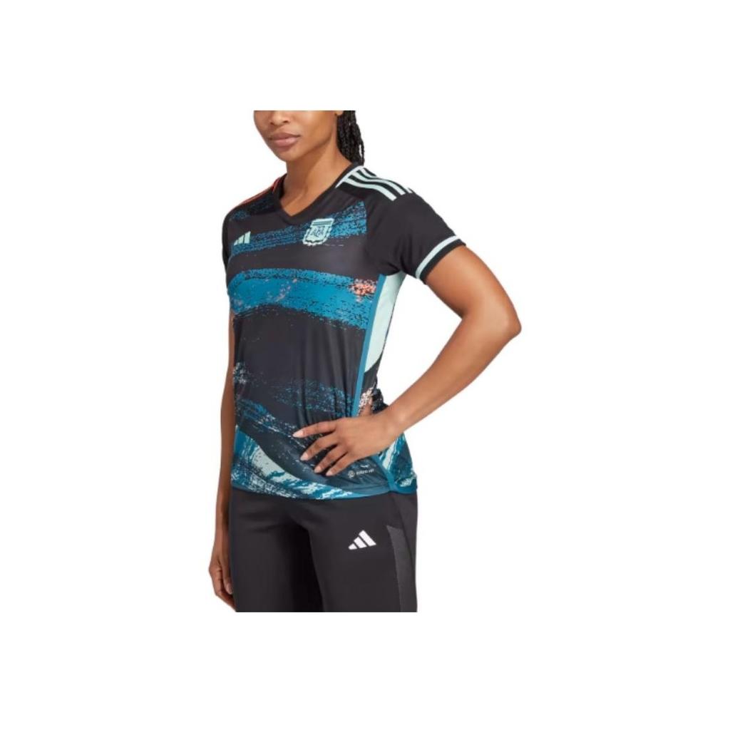 Adidas Argentina Womens Away V-Neck Short Sleeve Football Shirt Women Tops Black HT4228