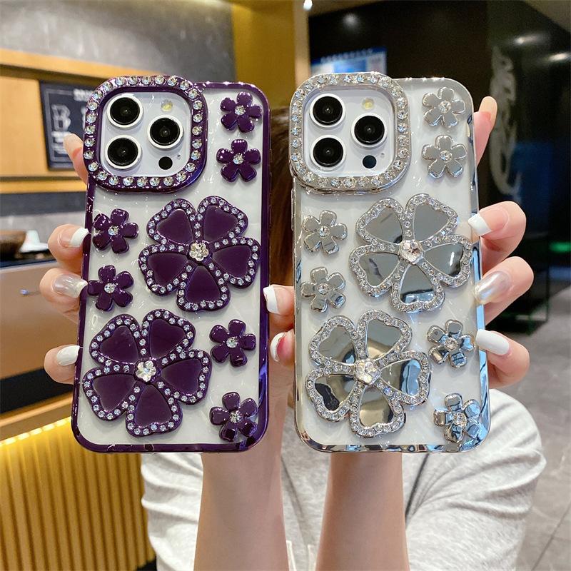 Applicable To Apple 11promax Mobile Phone Case Three-dimensional Flower Rhinestone Electroplating iPhone11 Advanced Flash Diamond Protective Case