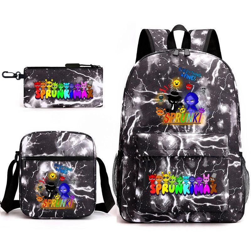 New Rhythm Box Student School Bag Three-piece Set, Casual Sprunki Backpack Crossbody Bag Pencil Bag