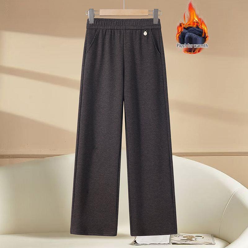 Mom's High-Waisted Drapey Wide-Leg Pants for Autumn/Winter - Plus Velvet for Middle-Aged and Elderly Women