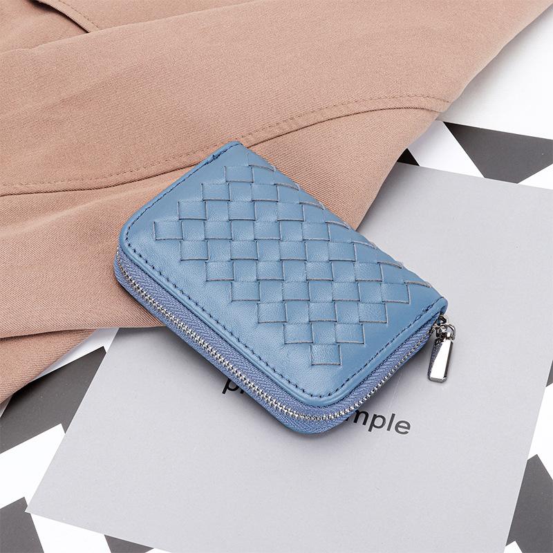 Genuine leather short small card bag 2025 new women's sheepskin hand-woven fashion card cover multi-card change bag women