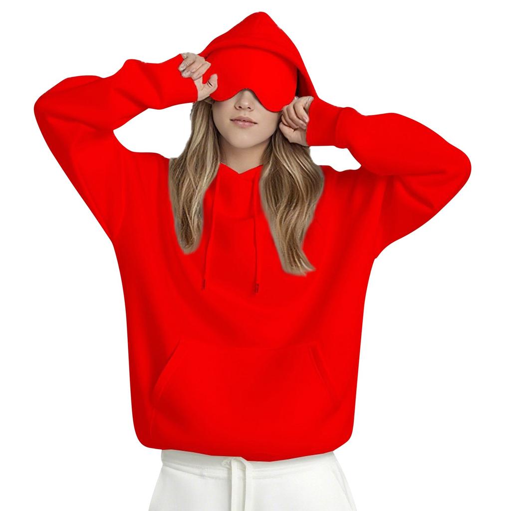 Unisex mikina s kapucí a vestavěnou oční maskou, ležérní s dlouhým rukávem, sportovní pulovr jednobarevný, volná mikina