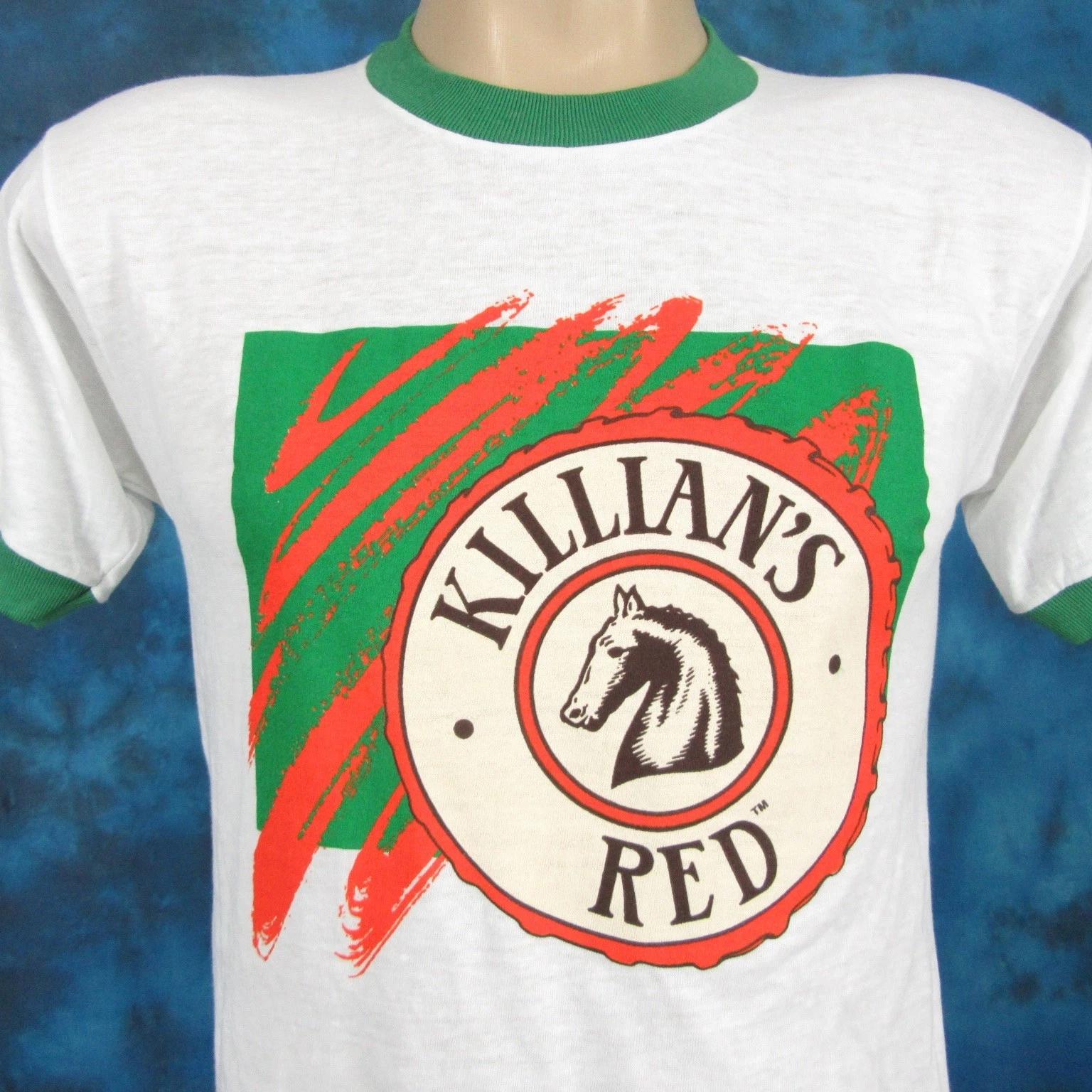 NOS vintage 80s KILLIAN’S IRISH RED BEER PAPER THIN RINGER T-Shirt XS coors soft L