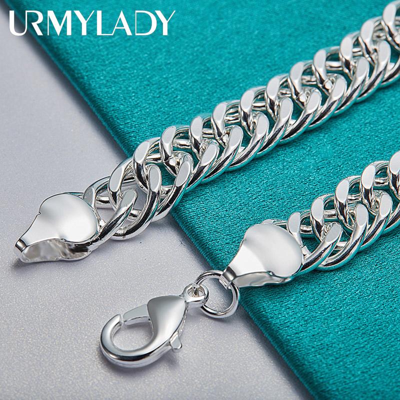 925 Sterling Silver 10mm Side Chain Bracelet For Men Women Fashion Wedding Party Charm Jewelry