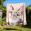 1pc Floral Bunny Ears Outdoor Flannel Blanket , Machine Washable Perfect Gift for Birthday , Holiday Travel Accessory , Durable Material