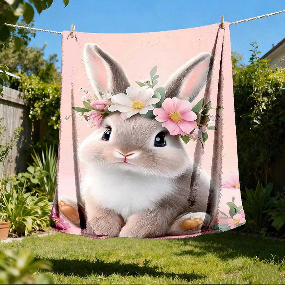 

1pc Floral Bunny Ears Outdoor Flannel Blanket , Machine Washable Perfect Gift for Birthday , Holiday Travel Accessory , Durable Material 80x120cm