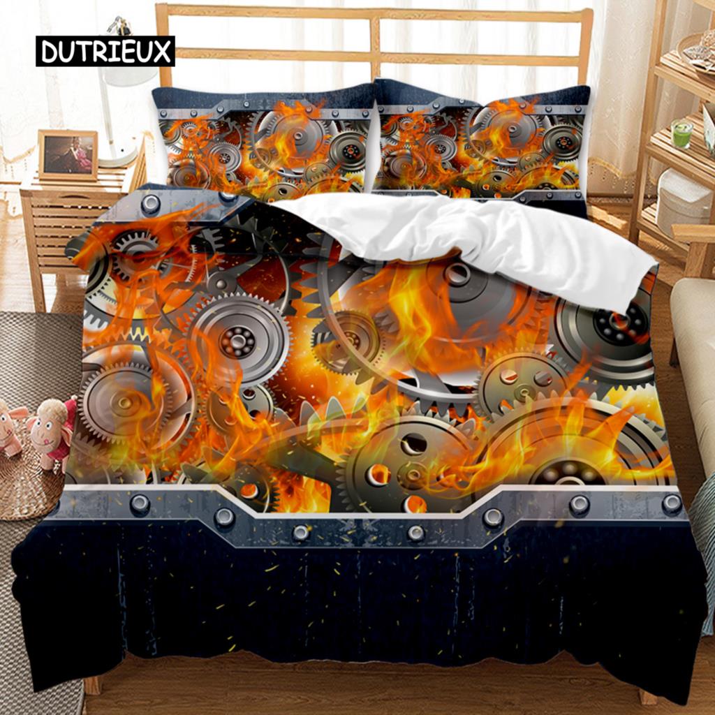 Mechanical Gear Duvet Cover Set Steampunk Style Bedding Set Clocks Polyester Comforter Cover Men Mechanical Device Bedclothes