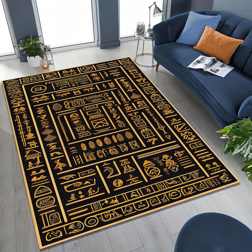 Ancient Egyptian Hieroglyphic Symbols Carved Murals Rug Carpet for Bedroom Living Room Sofa Doormat Decor,Kid Non-slip Floor Mat