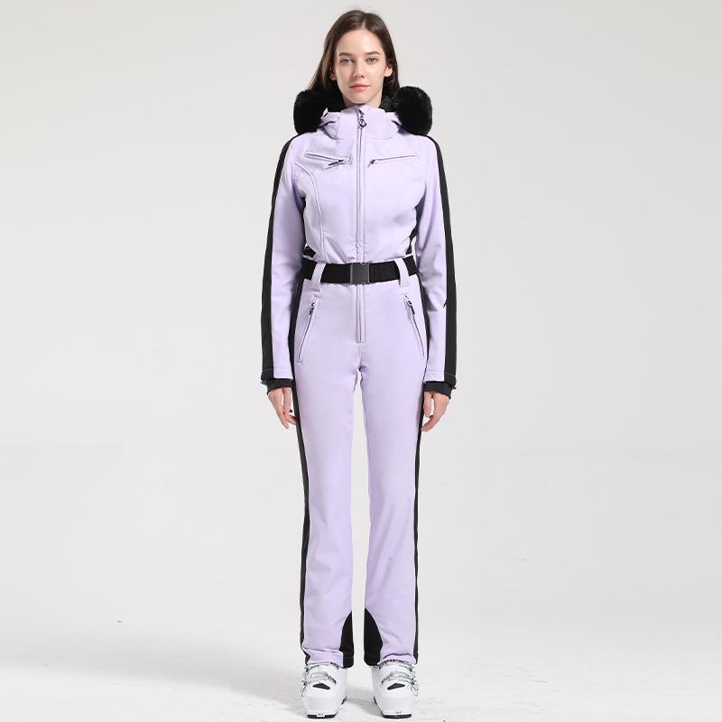 Women's Slim-Fit Windproof Double-Board Ski Suit: Thickened, Warm, Waterproof, and One-Piece Design for Outdoor Sports.