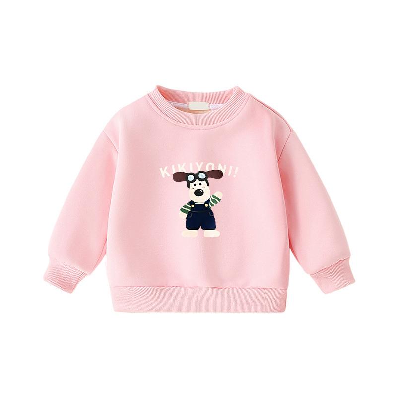 Popular Korean-Style Kids' Round Neck Long Sleeve Velvet-Lined Loose Hoodie