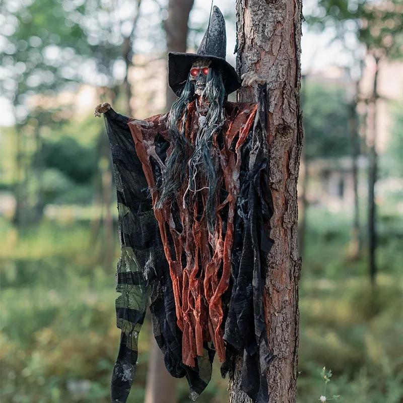 Halloween Decorations Haunted House Horror Props Electric Sounding Luminous Voice-controlled Skeleton Small Hanging Ghosts