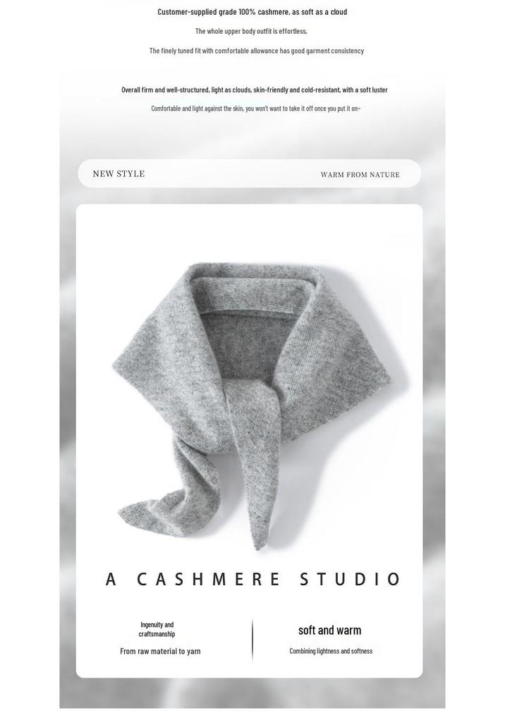 100% Pure Cashmere Women's Triangle Scarf - Solid Color, Autumn/Winter Versatile Knit Warmth