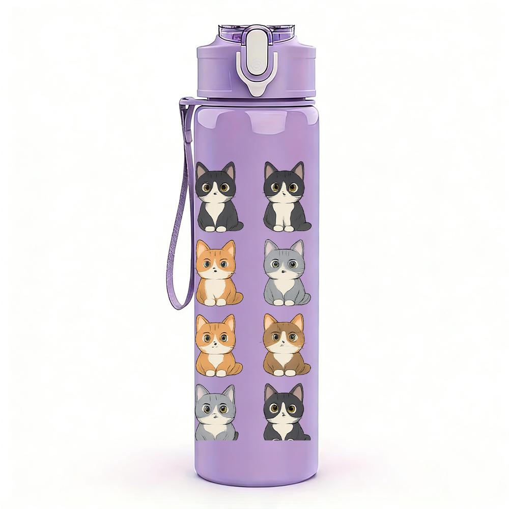 1 PZ Multi Colore Griglia Gatto Layout 750ml Plastica Colorata Borraccia Sportiva Anti-perdita Tappo a Vite con Cannuccia a Flip Per Sport Ufficio Uso Domestico