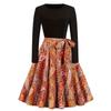 Autumn and Winter New Retro Women's Clothing Round Neck Long-sleeved Black Spelling Print Pendulum Dress