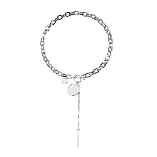 Choker Punk Geométrico Brincos Pendentes com Gancho de Fecho Alavanca Choker em Y com Pingente de Disco Corrente Grossa para Uso Diário Festas de Rua