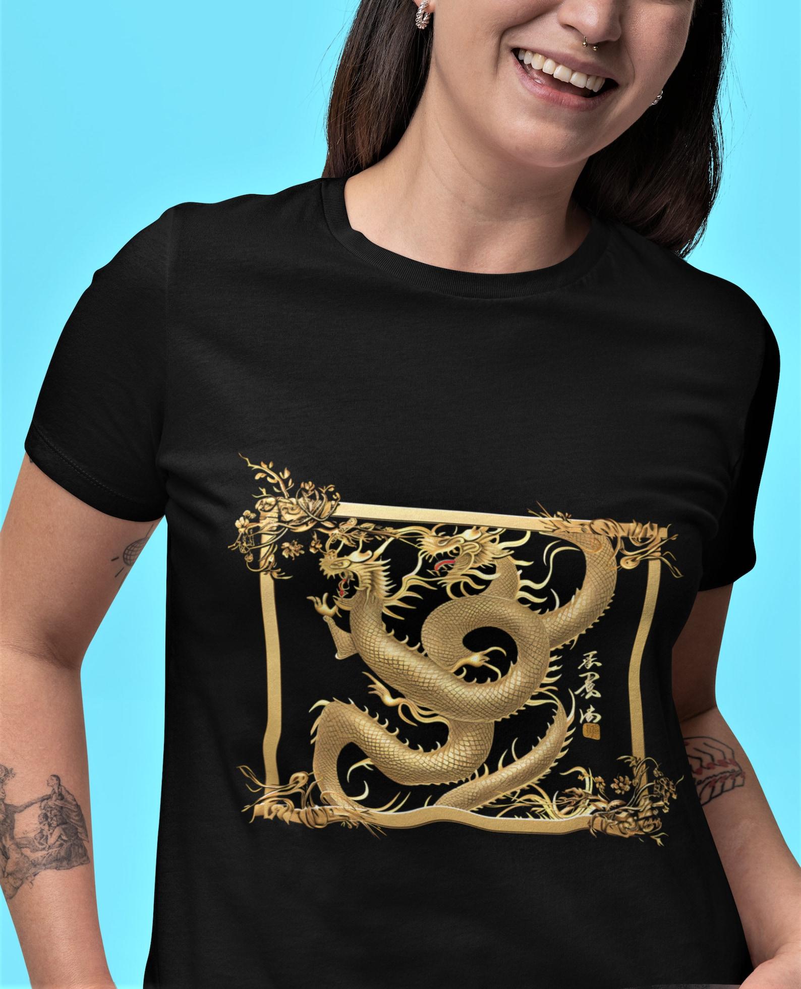 Golden Dragon T-Shirt: Japanese Mythology Serpent Tee XL