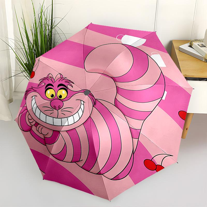 Disney Cheshire Cat, Alice in Wonderland Automatic Open/Close Fashion umbrella - Cute Umbrella with Cute Design, Portable 3-Fold Compact Umb