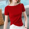 Short-sleeved T-shirt for Women's Summer New Style Women's Clothing Style One-shoulder Cotton T-shirt Irregular Design Waist-hugging Top