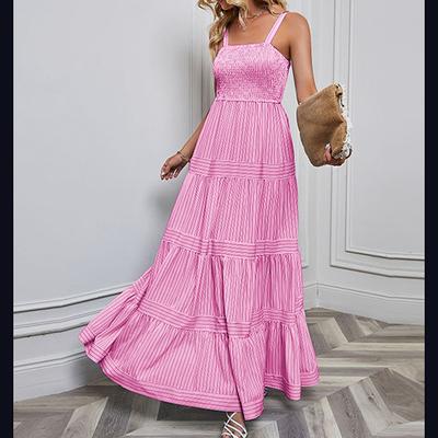 Spring and Summer Women's Dress  European and American Women's Wear Sling Waist Stripe Dress Casual Fashion Women's Wear